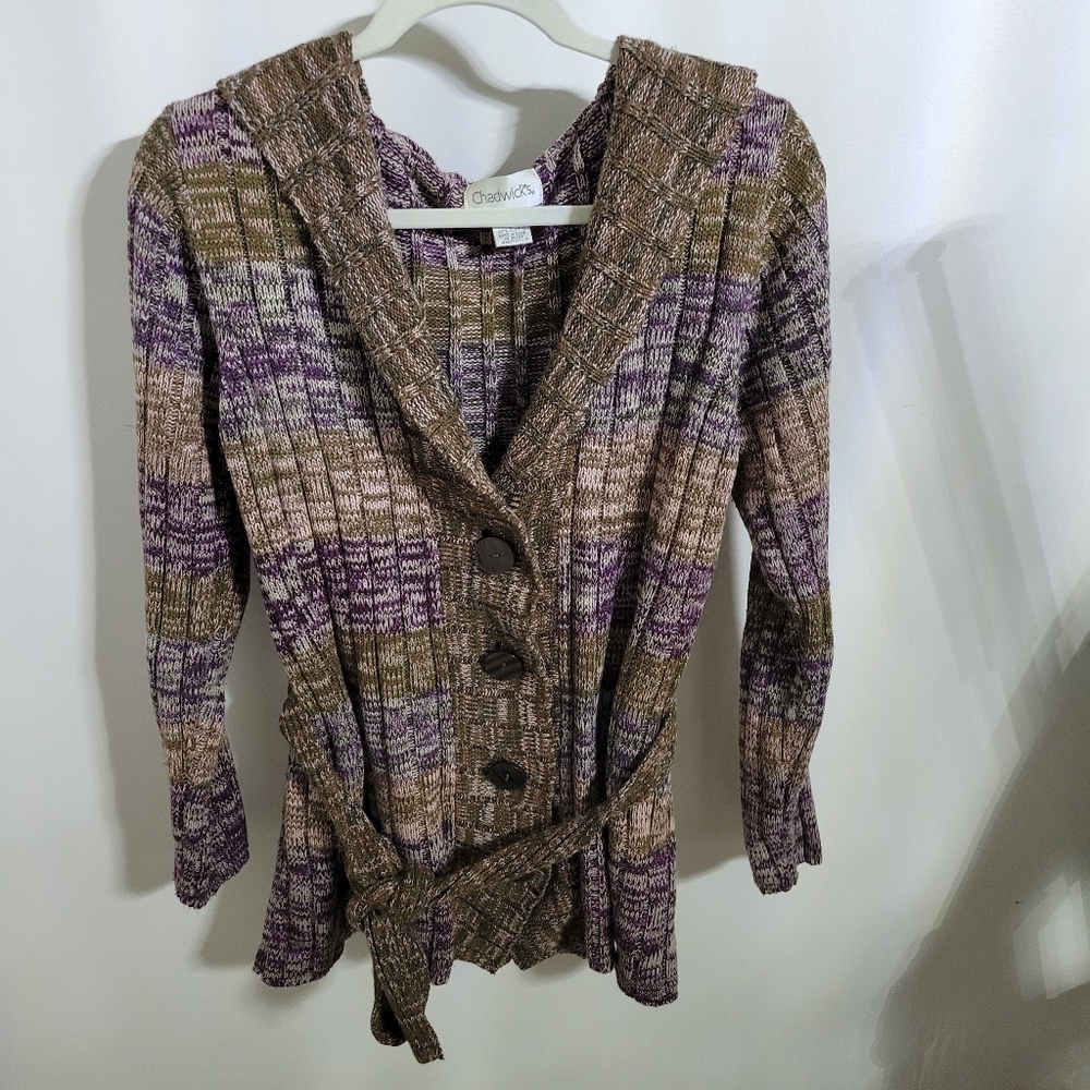 Chadwicks Purple and Green Knit Cardigan, Size Large